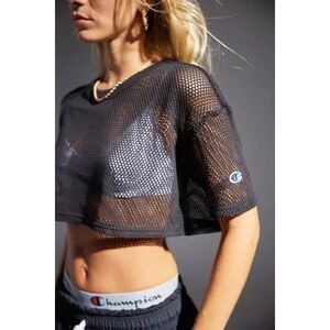 Champion Black Mesh Cropped Tee as sold by Urban Outfitters